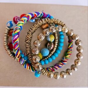 NWT World Finds Bracelet, Kantha Mixed Media Spiral Bracelet, Fair Trade, India